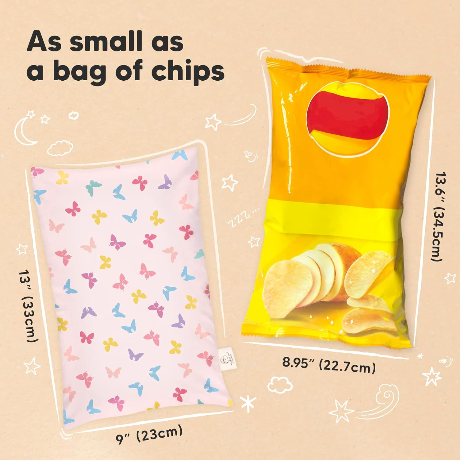 Mini Toddler Pillow with Pillowcase - 23X33 My Little Dreamy Mini Pillow, Organic Cotton Kids Pillows for Sleeping, Toddler Travel Pillow for Kid, Nursery Pillows, Small Pillow for Children (Flutter) image number 5