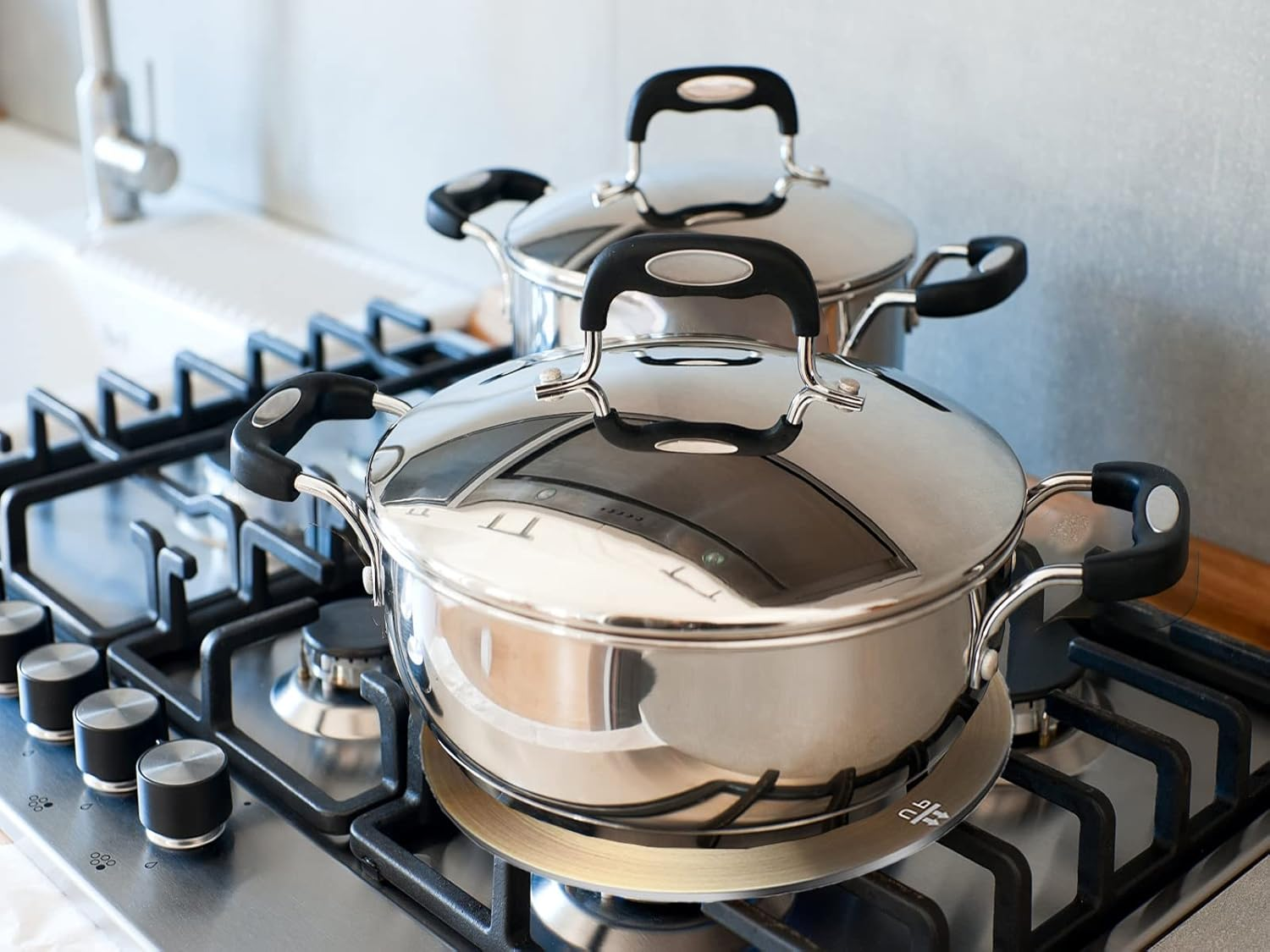 Heat Diffuser Plate, Grouarty Stainless Steel Cooking Induction Adapter Simmer Plate for Electric Gas Glass Cooktop Hob Ring, Induction Cooktop Converter Plate with Handle (7.9Inch) image number 5