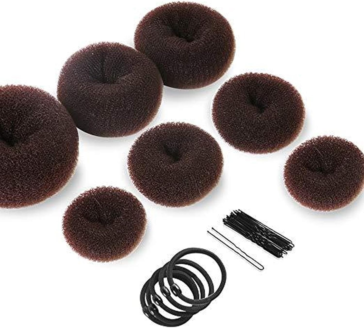 7-Piece Bun Pillows, Doughnut Hair Bun Maker Set, Updo Accessories, Hair Bread Maker, with 5 Elastic Hair Bands and 10 U-Shaped Hairpins, Hairstyle Aid Set for Children, Girls, Women image number 2