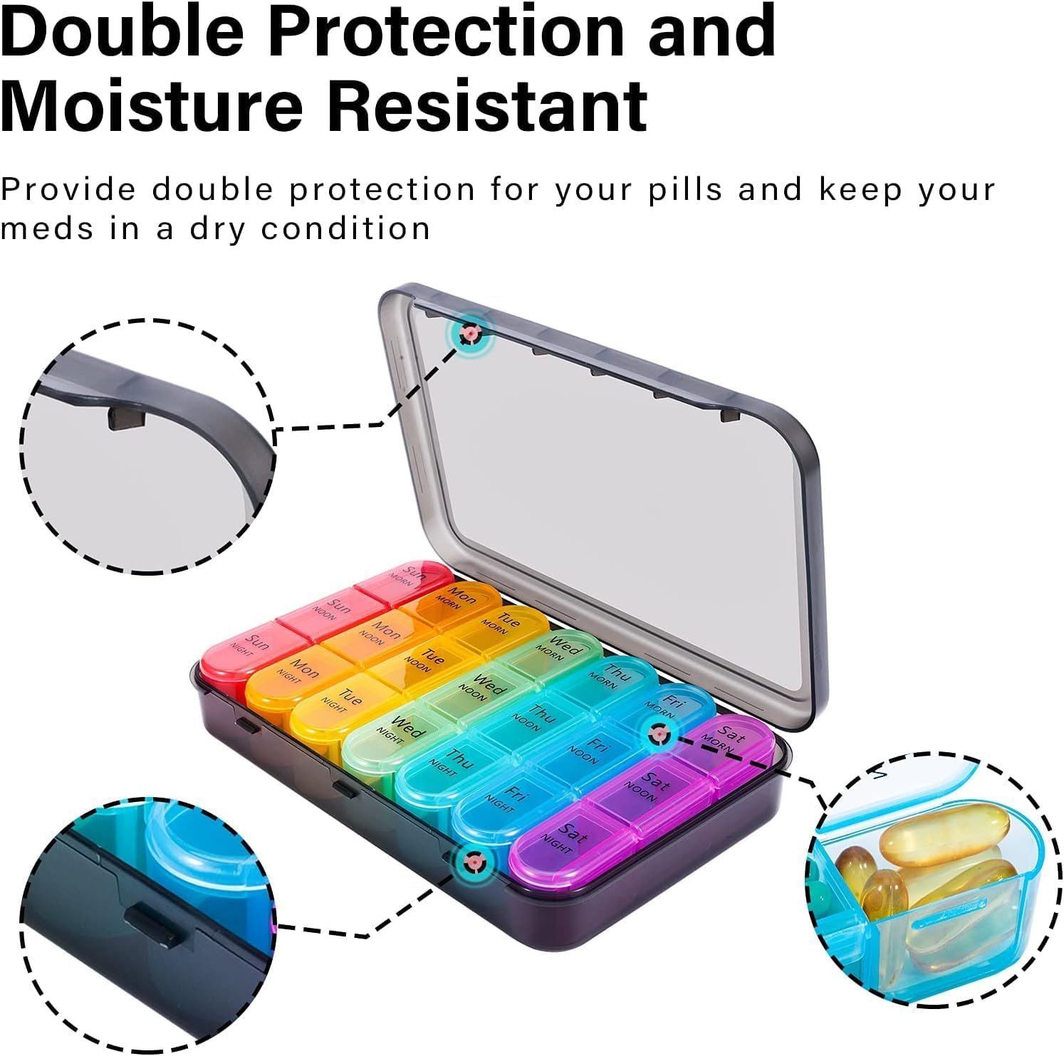 Pill Organizer 3 Times a Day, Daily Pill Box 7 Day, Weekly Cases Medicine Organizers to Hold Vitamins and Medication image number 6