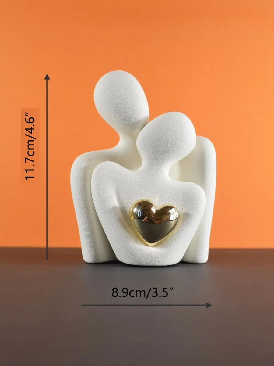 Modern Ceramic Couple Sculpture - Abstract Love Statue Ornament Figurine for Home Decor in Living Room, Bedroom,Office - Unique Couple Gift - Anniversary Birthday,Show Pieces for Home (White) image number 6