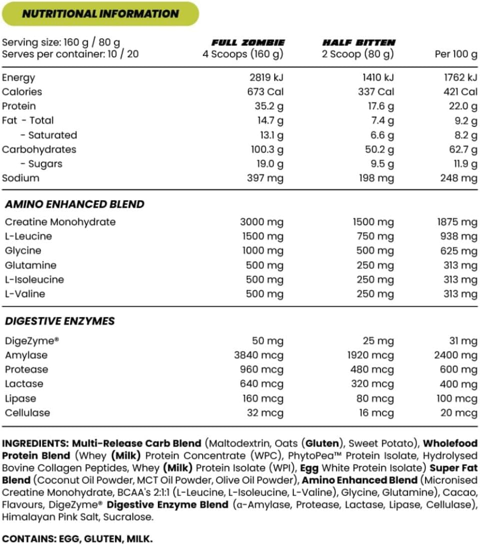 Zombie Labs Gainz Vanilla Mass Gainer + Creatine 1.6Kg image number 1