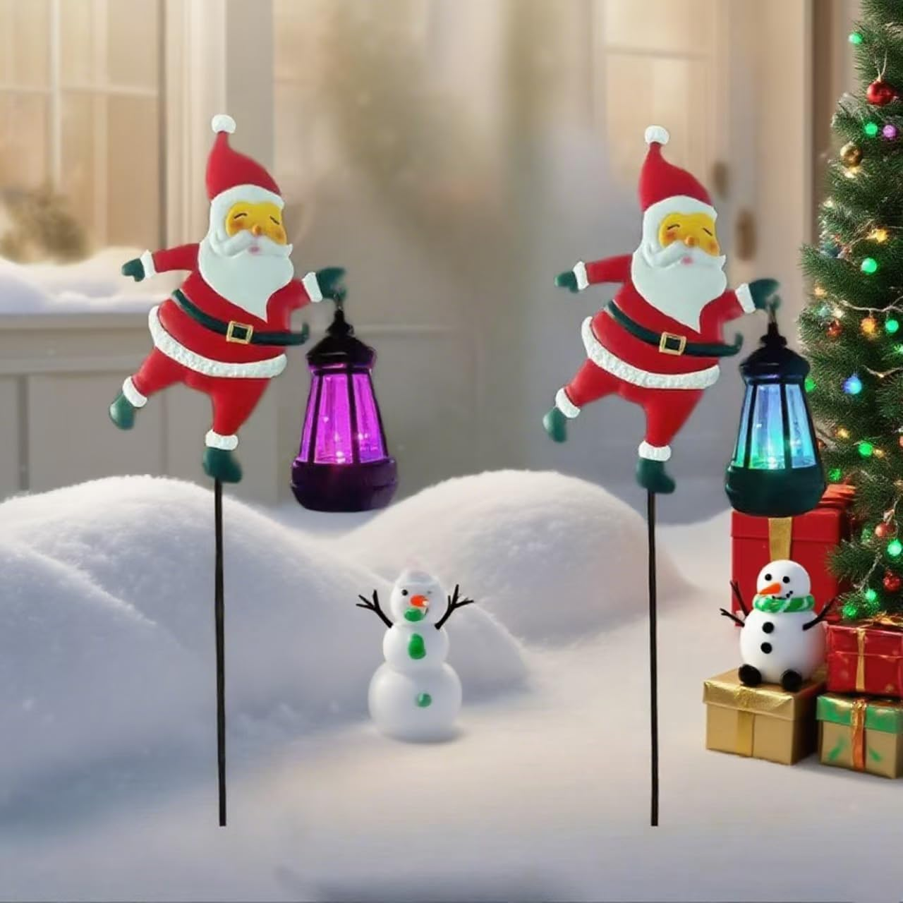 Christmas Santa Solar Kettle Lights, Garden Lawn Decorative Outdoor Waterproof Metal Watering Can with LED String Lights, Hanging Solar Lamp for Patio Yard Pathway Decorations Gifts (Color-2Pc)