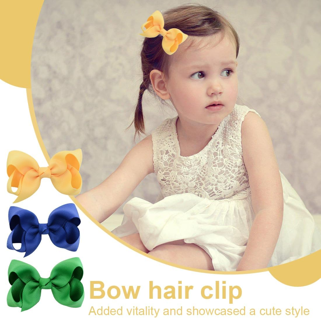 YOCDNOV Pack of 6 Bow Hair Clips - Ponytail Clips 3 Inches, Duckbill Hair Bow for Teenage Girls Hair Accessories (Small Blue + Dark Green + Orange) image number 1