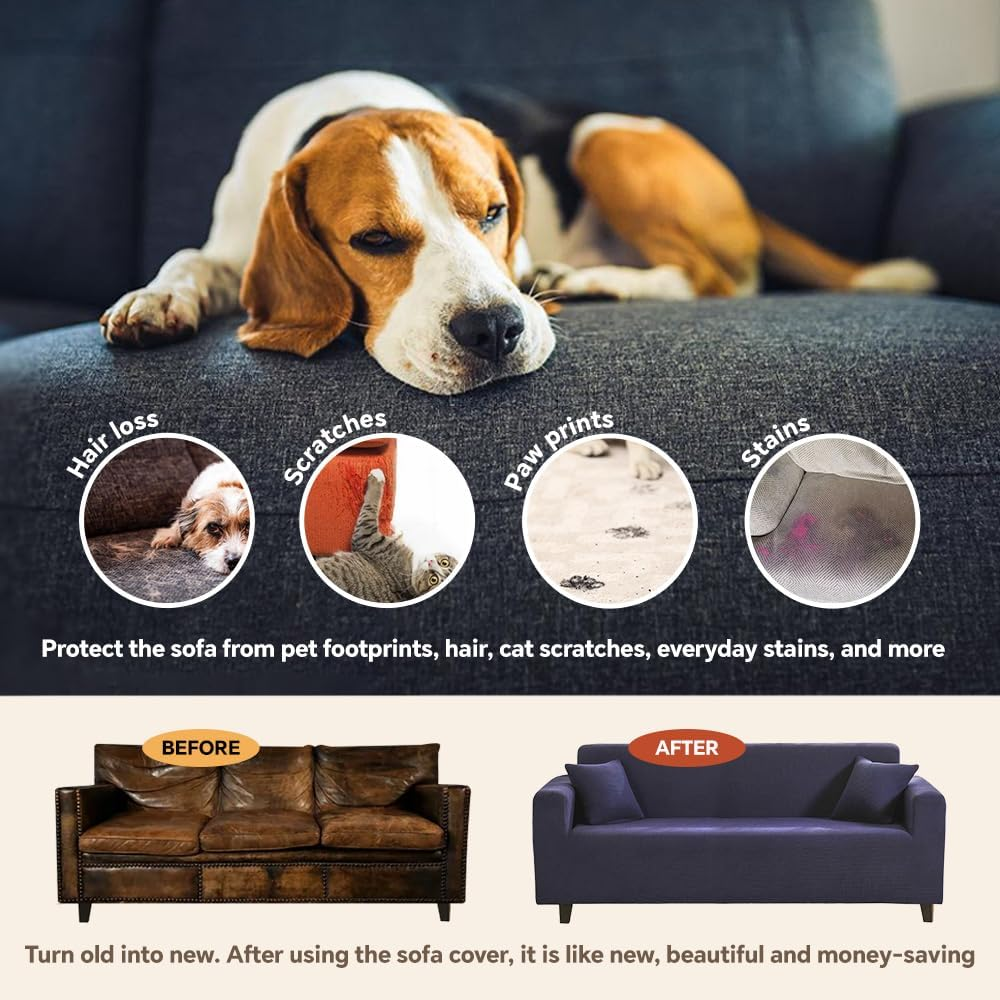 High Stretch Jacquard Sofa Cover Machine Washable Stylish Furniture Cover Anti-Slip Foams Strips with Elastic Bottom Suitable for Various Styles (Cream, 3 Seater (180-220Cm)) image number 4