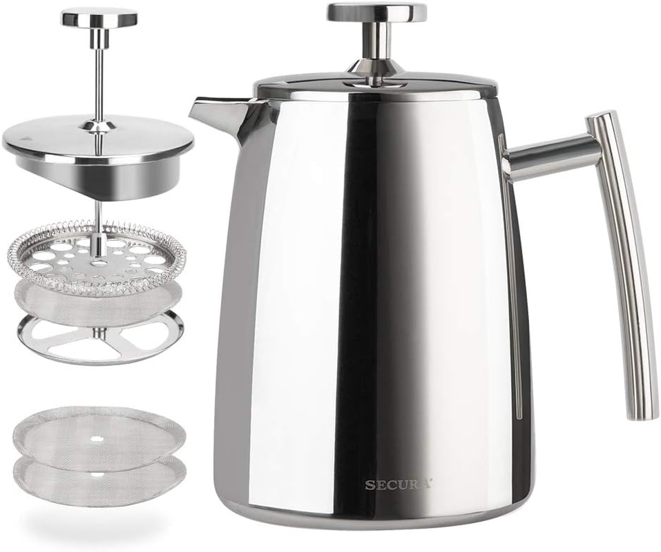 Secura 1500ML French Press Coffee Maker, 50-Ounce, Stainless Steel 18/10 SFP-50DSC, Extra Stainless Steel Screen image number 6