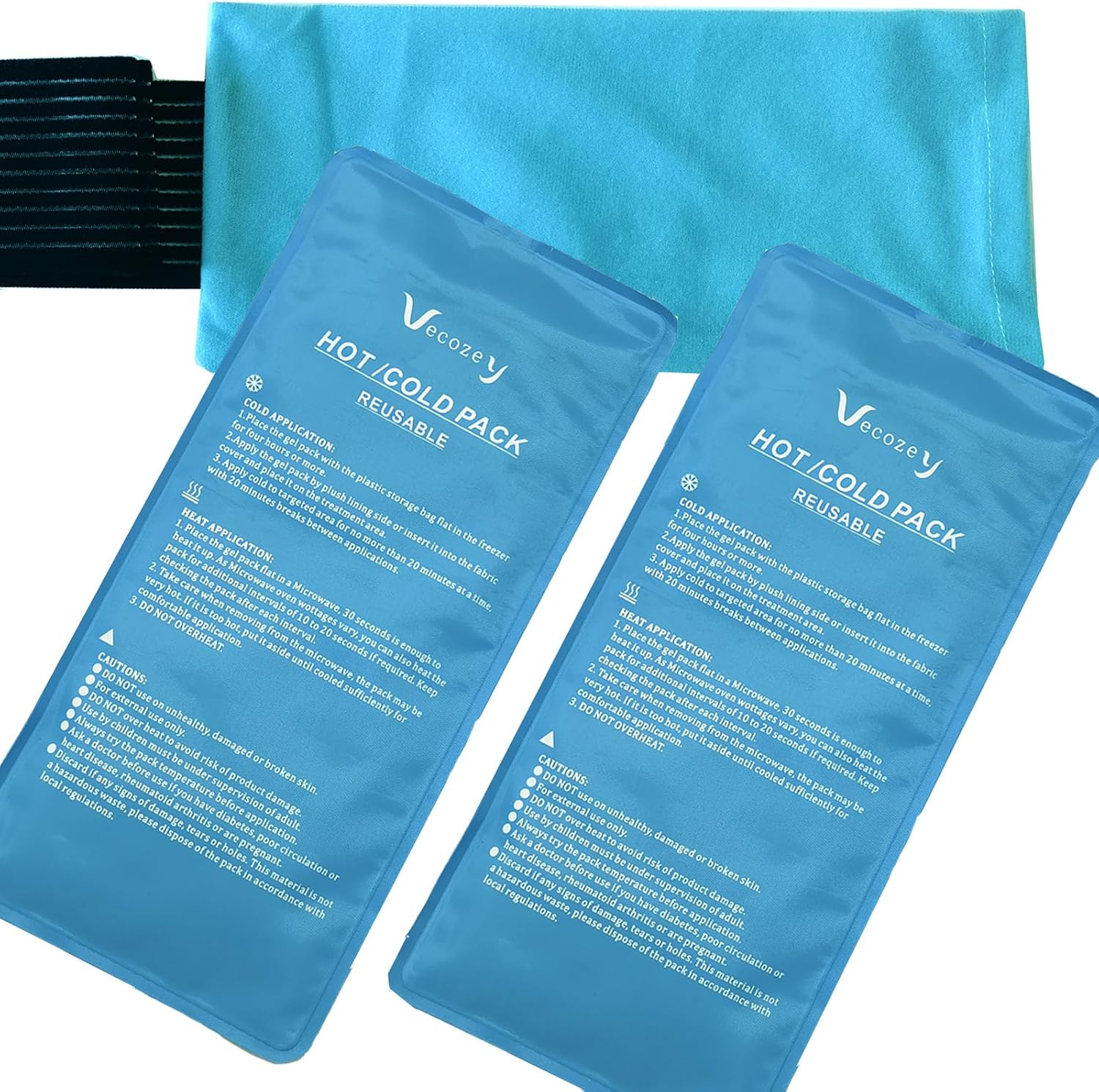 Vecozey Reusable Gel Ice Packs for Injuries 2 Packs 28 X 13 Cm Hot and Cold Compress with 1 Adjustable Wrap for Knee, Back, Joint and Muscle Pain Relief, Sports Injury Recovery Cold Heat Pack Blue image number 3