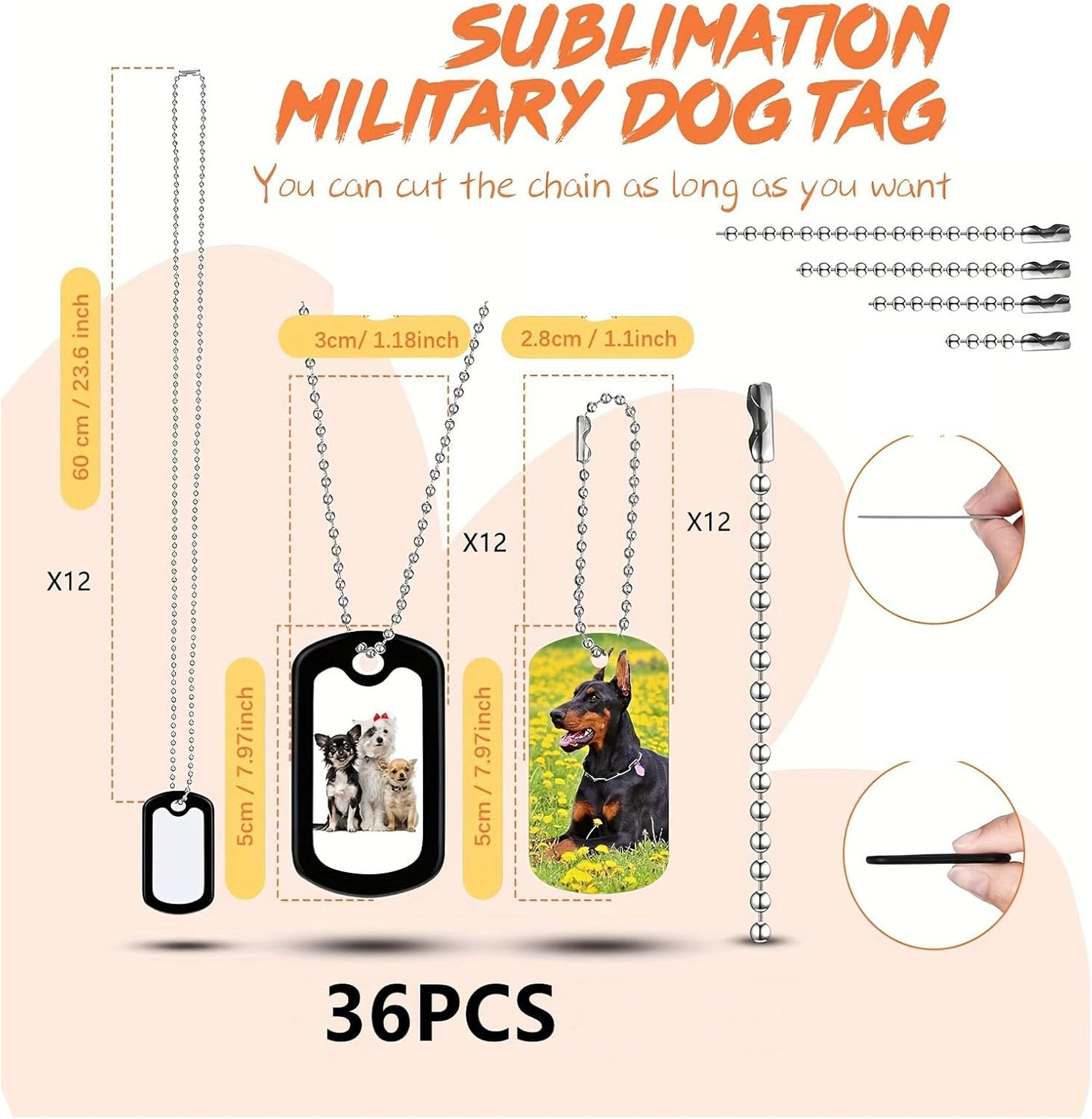 OKJHFD 12 Set Sublimation Blank Dog Tag Double Sided Blank Metal Tags Chain Aluminum White Stamping Pendants Necklace image number 3