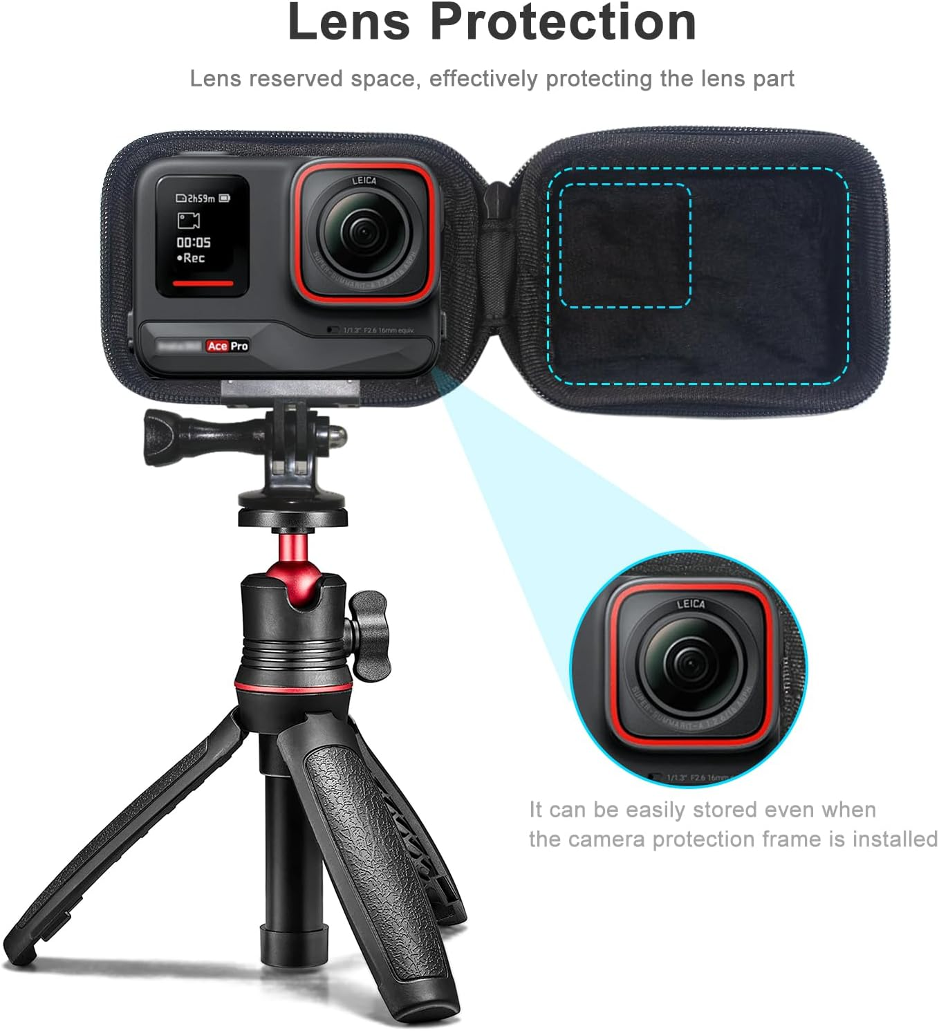 Fitstill Black PU Carrying & Protective Hard Shell Travel Storage Case Compatible with Insta360 Ace Pro2/Ace Pro DJI Osmo Action 5 Pro 4 Action 3 Go Pro Action Cameras Accessories Kit image number 1