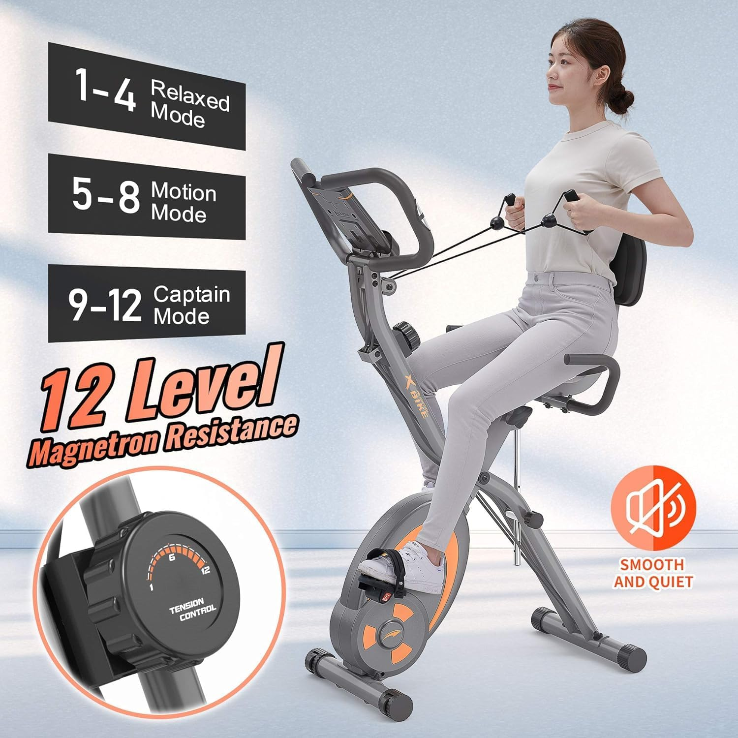 Leikefitness Folding Stationary Bike Recumbent Exercise Bike W/Arm Resistance Bands-Pulse Sensor-Lcd Monitor and Easy to Assemble Indoor Cycling Bike 2280 image number 3