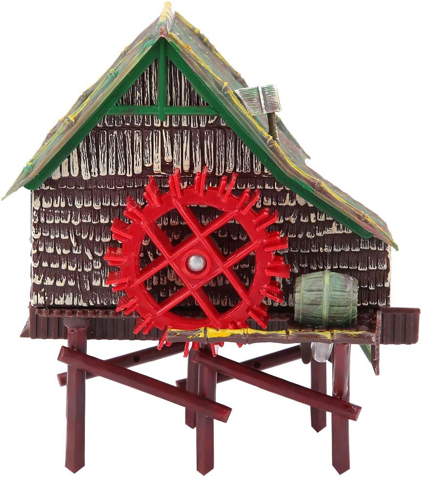 Aquarium Windmill, Aquarium Big Water Wheel Landscaping Rotatable Waterwheel Windmill Aquarium Make Air Bubble Ornament with a Water Truck for Fish Tank Aerating(L)