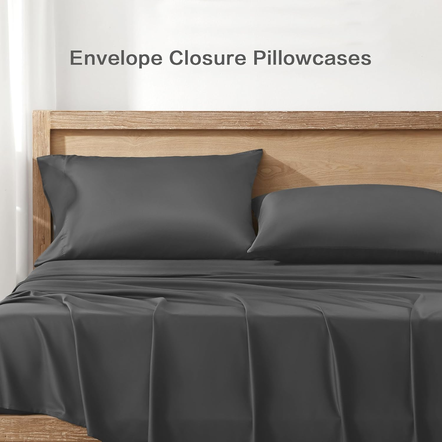 Andency Dark Grey King Size Sheets Set, 100% Viscose Derived from Bamboo, Cooling King Sheets, Deep Pocket up to 16", Silky Soft Bed Sheets, Hotel Luxury Breathable Bedding Sheets & Pillowcases&hellip; image number 5