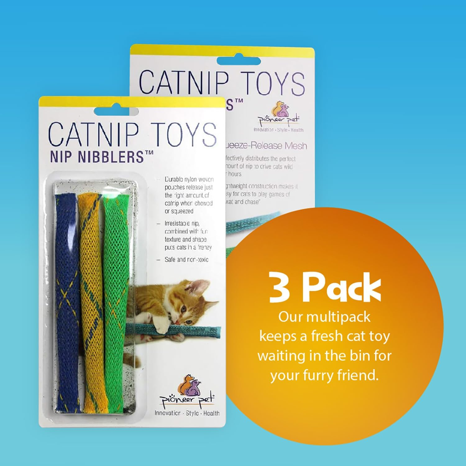 Pioneer Pet Nip Nibblers Catnip Toy &ndash; 3 Pack &ndash; Catnip Filled Toys for Indoor Cats -Teething Toy for Kittens That Bite and Chew image number 1