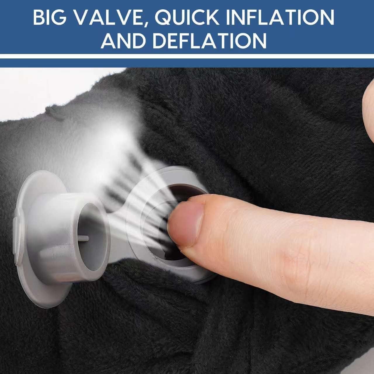 Travel Pillow, Inflatable Travel Pillow, Comfortable & Breathable Cover, Machine Washable, Airplane Travel Kit with 3D Contoured Eye Masks, Earplugs, and Luxury Bag (Black) image number 6