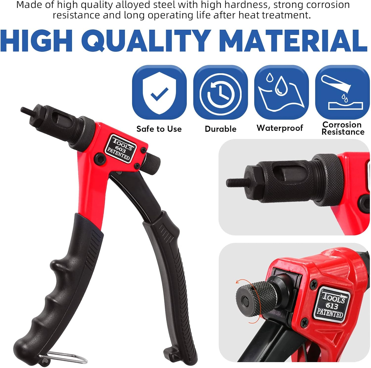 Glarks 120Pcs Rivet Nut Tool with Mandrel and Rivet Nut Kit, Threaded Insert Hand Riveter Nutsert Tool Rivet Gun with 8Pcs Metric & SAE Mandrel M3 M4 M5 M6 1/4-20 10-24 8-32 6-32 and 110Pcs Rivet Nut image number 3