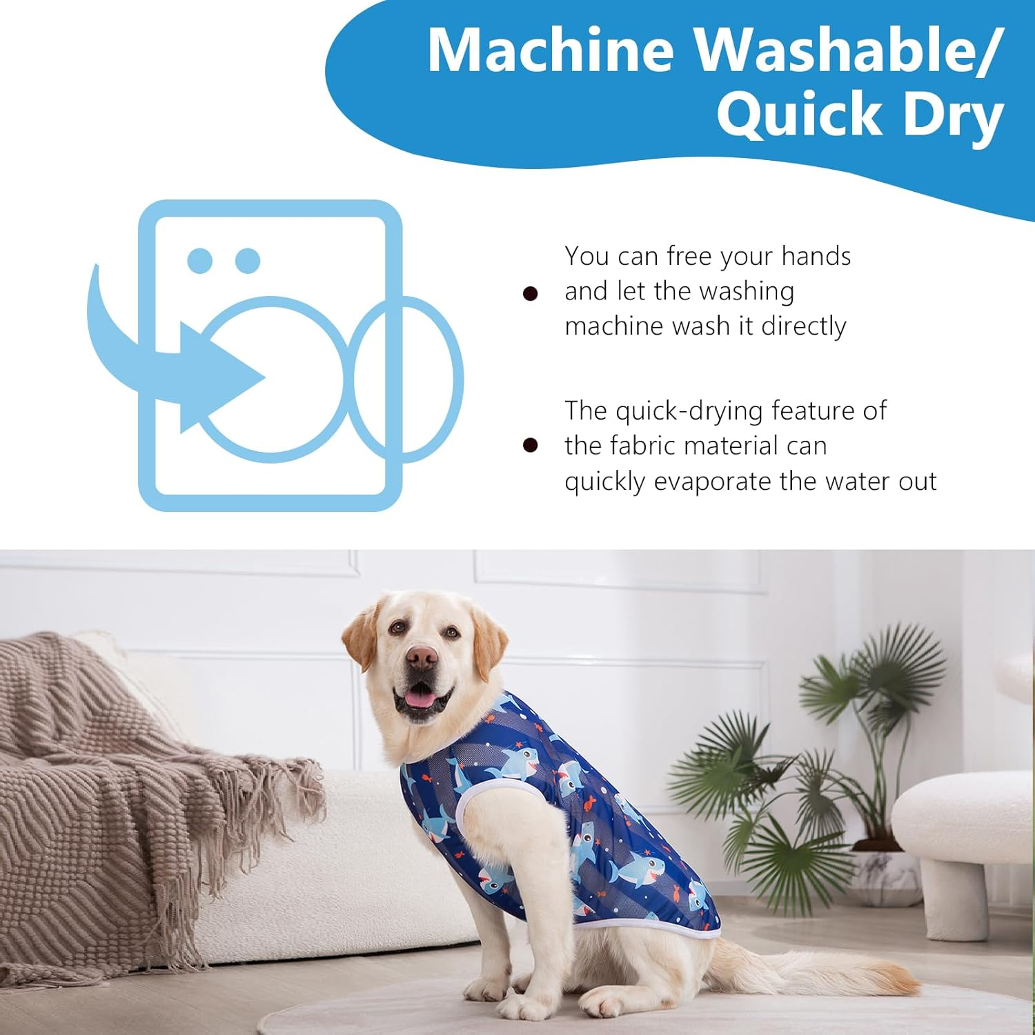 Dog T-Shirt, Cool Vest for Dogs, Lightweight Summer Shirt for Large Dogs, Ultra Thin Stretchy Dog Shirt, UV Protection, Breathable Shirts for Medium and Large Dogs, 3D Shark Print, Beachwear image number 6