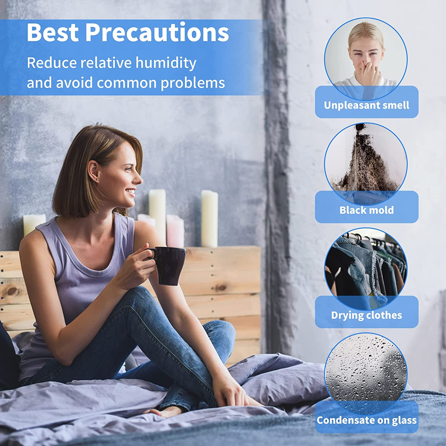 Dehumidifier,Shinco 12L Dehumidifier for Home,Portable Dehumidifier Moisture Absorber,Suitable for 20㎡ Living Room,Bathroom,Basement,Garage,Bedroom,1.8L Water Tank and Continuous Drainage image number 5