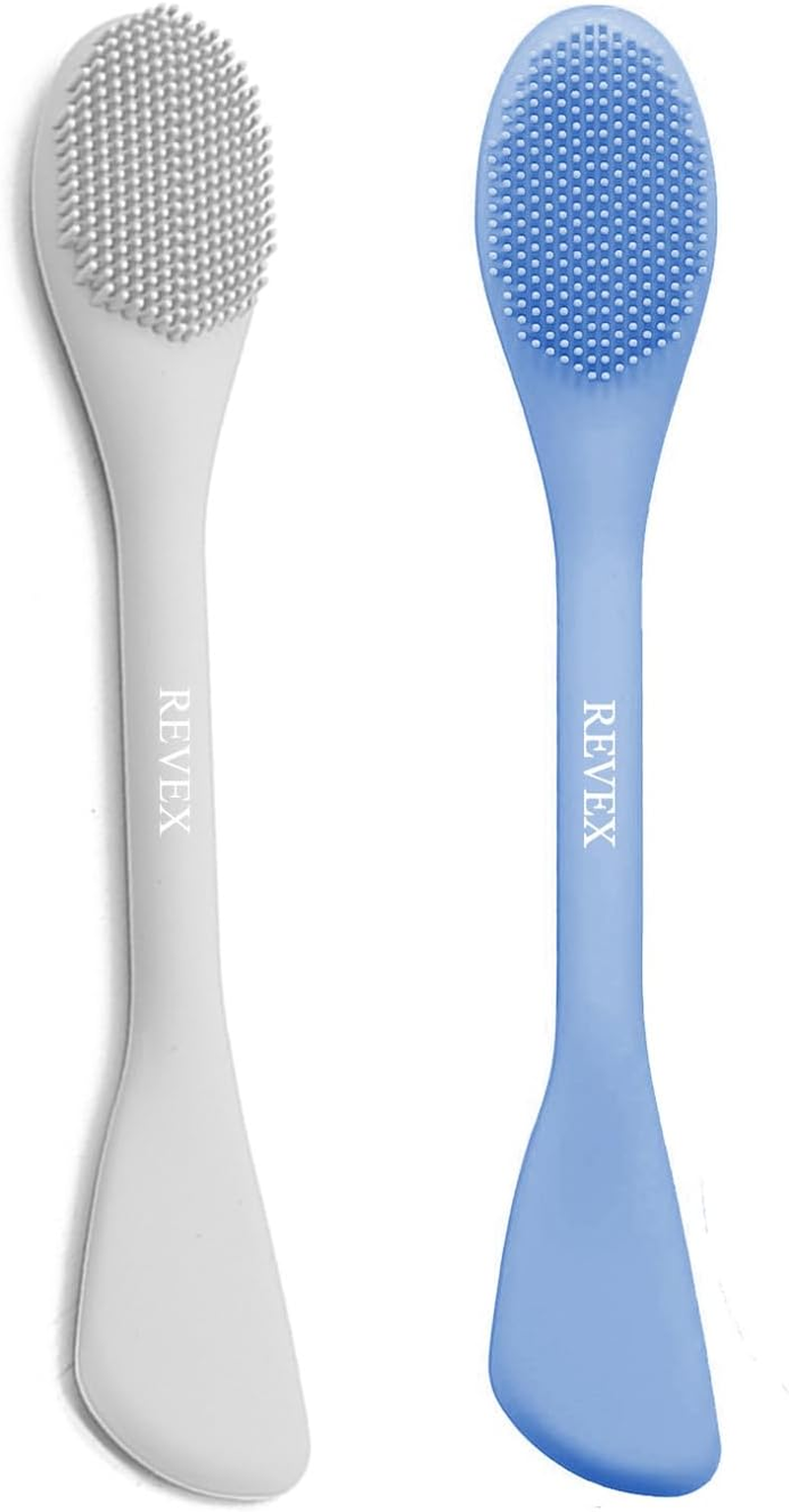 REVEX Silicone Face Mask Applicator,2 Packs Facial Mask Brushes for Mud,Clay,Charcoal Mixed Mask,Soft Makeup Beauty Brush Tools for Apply Cream,Lotion (Purple+Gray)