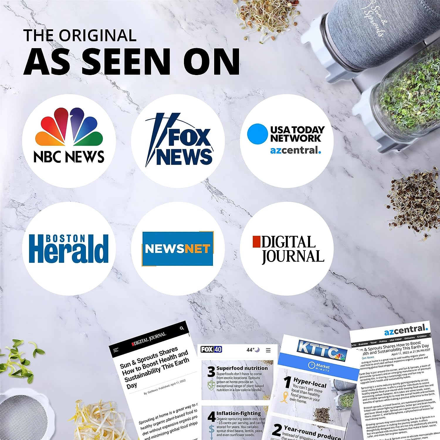 Sun & Sprouts Complete Sprouting Kit - 2 Large Wide-Mouth Mason Jars, Premium Screen Lids, Blackout Sleeves, Tray and Sprouter Stand - for Growing Broccoli, Mung Bean, Alfalfa Sprout from Seed image number 4