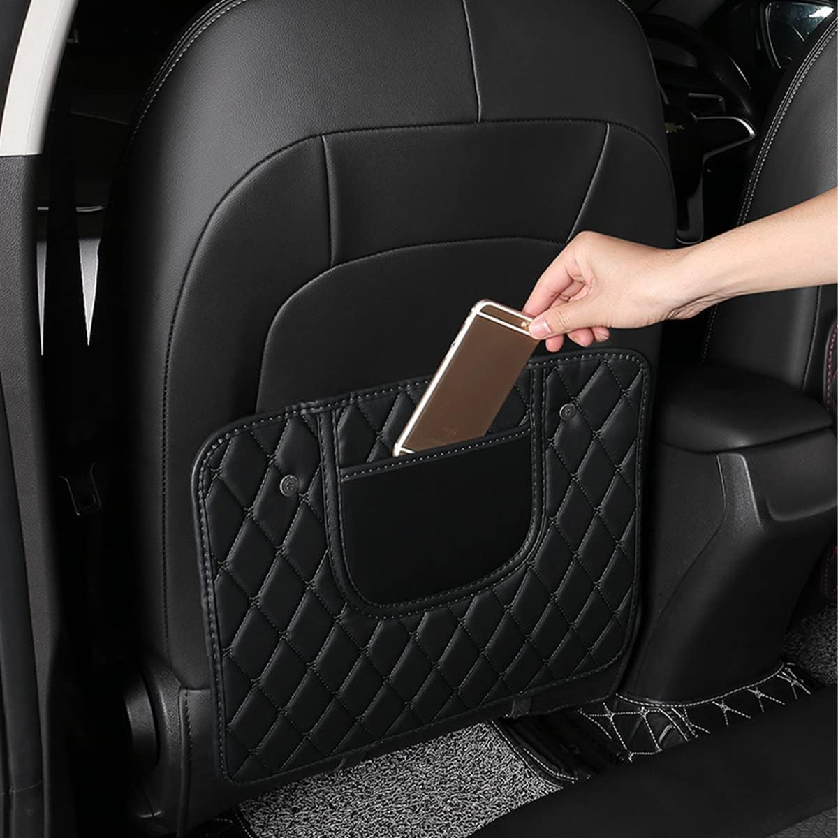 Zipelo 2Pcs Car Kick Mats, PVC Backseat Protector Cover Pad with Storage Bag, Seat Pad Cover for Kids Feet, Waterproof Guard Prevent Dirt and Trampling, Auto Interior Accessories (Black)