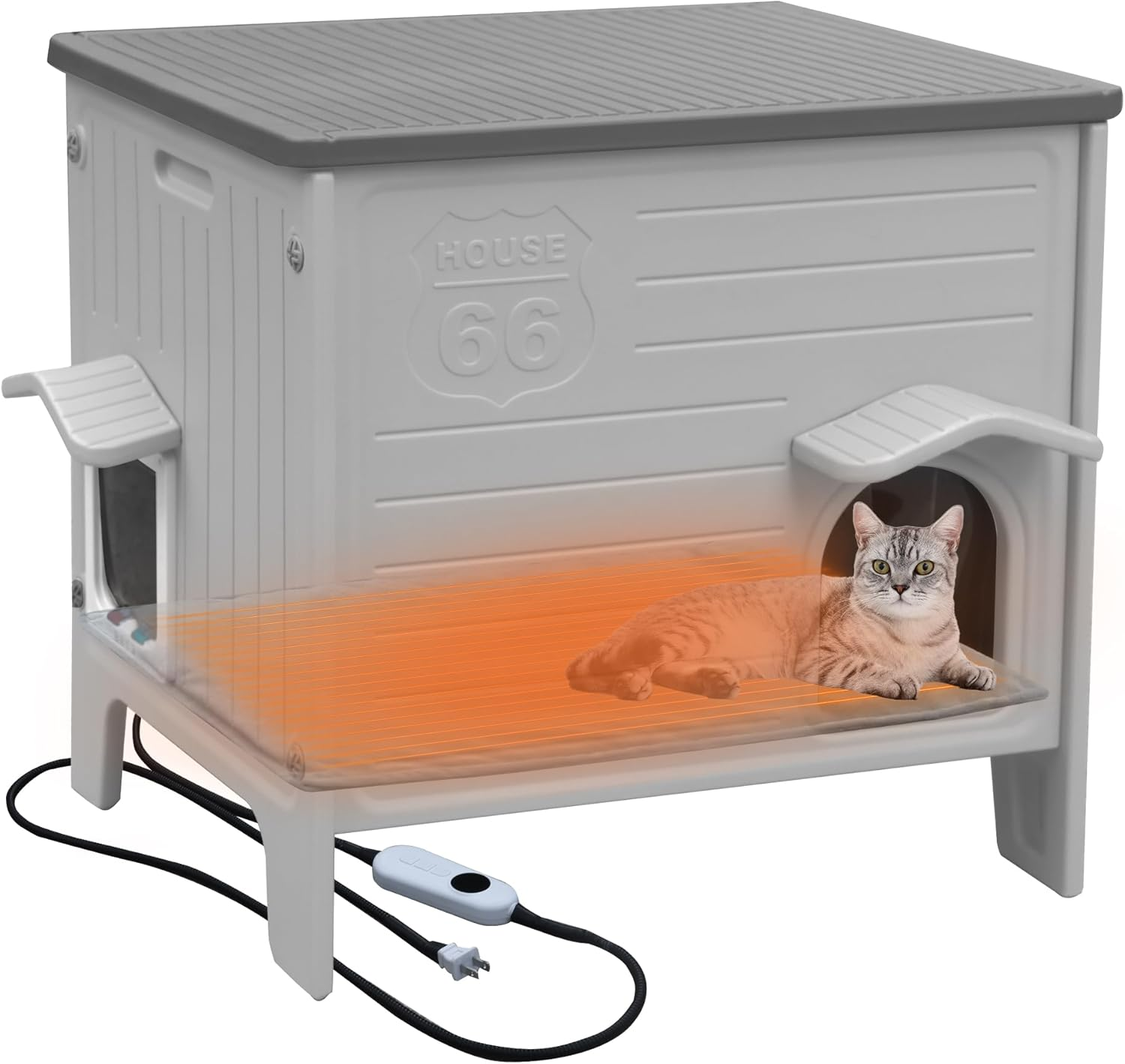 Plastic Cat House Outdoor Heated Pad - Feral Cat Houses with Escape Door, Waterproof Outdoor Cat House for Feral Cats, outside Cat Shelter for Small Pet, Assemble Easily image number 2