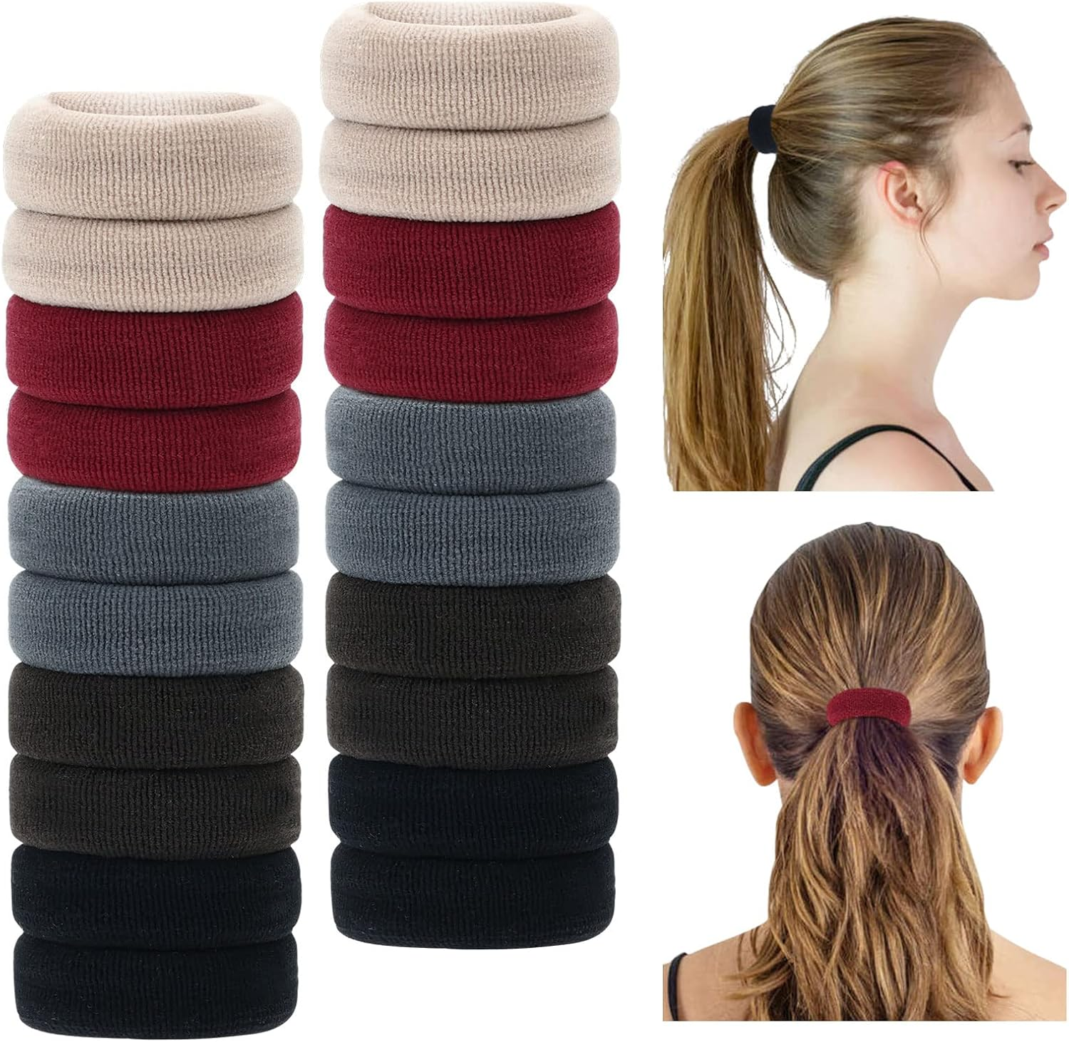 20 Pack Colorful Black Terry Cloth Knit Stretchy Elastic Wide Thick Hair Ties Scrunchies Elastics Hairbands Rubber Hair Bands Ties Ring Ponytail Holder Ponytail Twist Hair Accessories for Women Girl image number 1