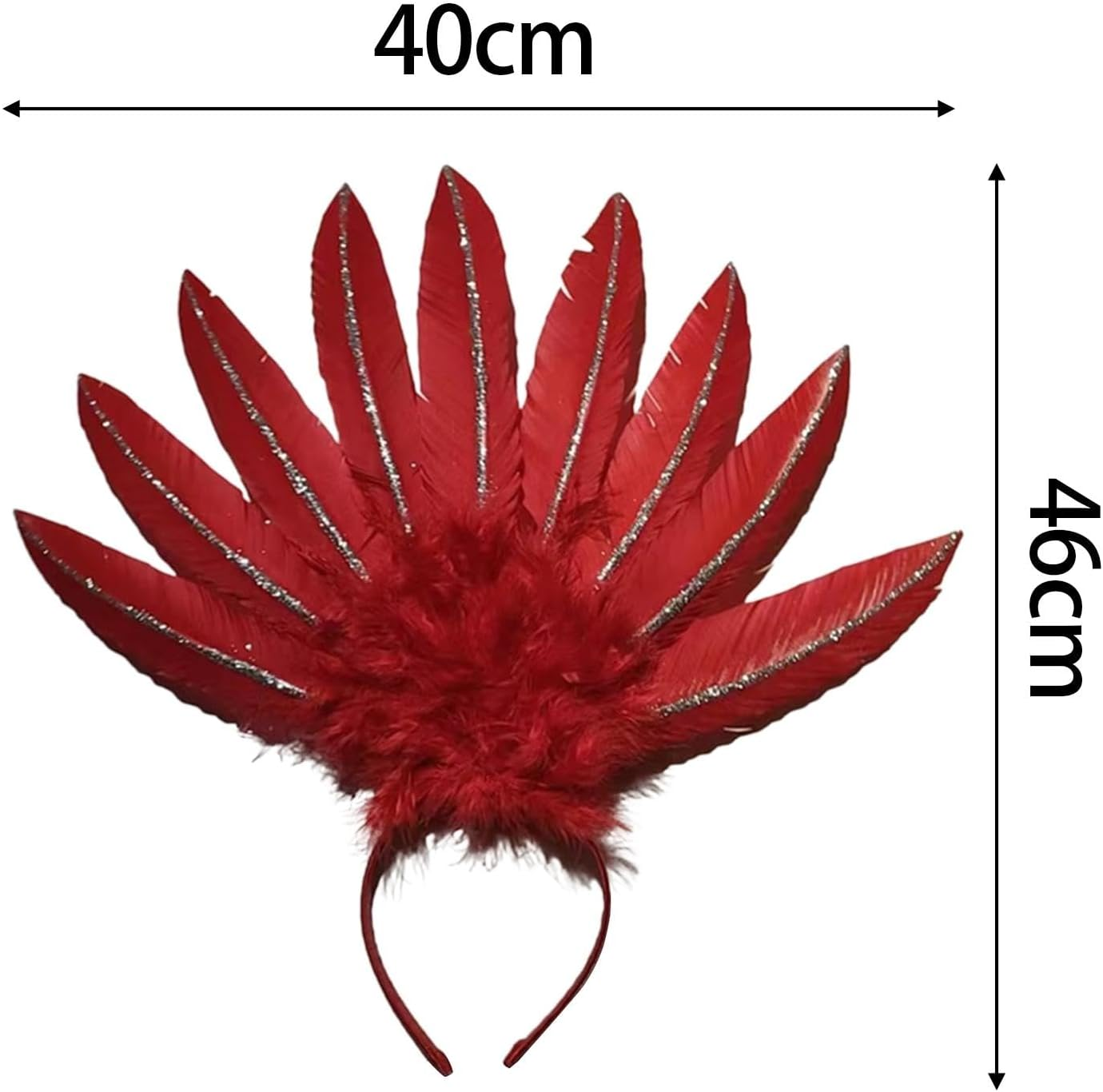 UGPLM Feather Headdress Headwear Costume Fascinator Headband Cosplay Hair Bands Headpiece for Halloween Dance Performance Festival, Red - Rose Red image number 5