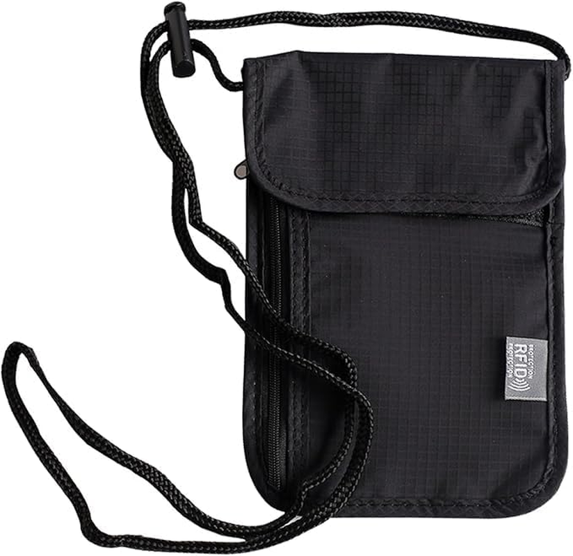 Neck Wallet Travel Neck Pouch, Passport Holder Travel Wallet RFID Blocking Passport Bag Men Women Children, Waterproof Travel Document Wallet Organiser, Adjustable Phone Bag for Card Key-Black image number 6