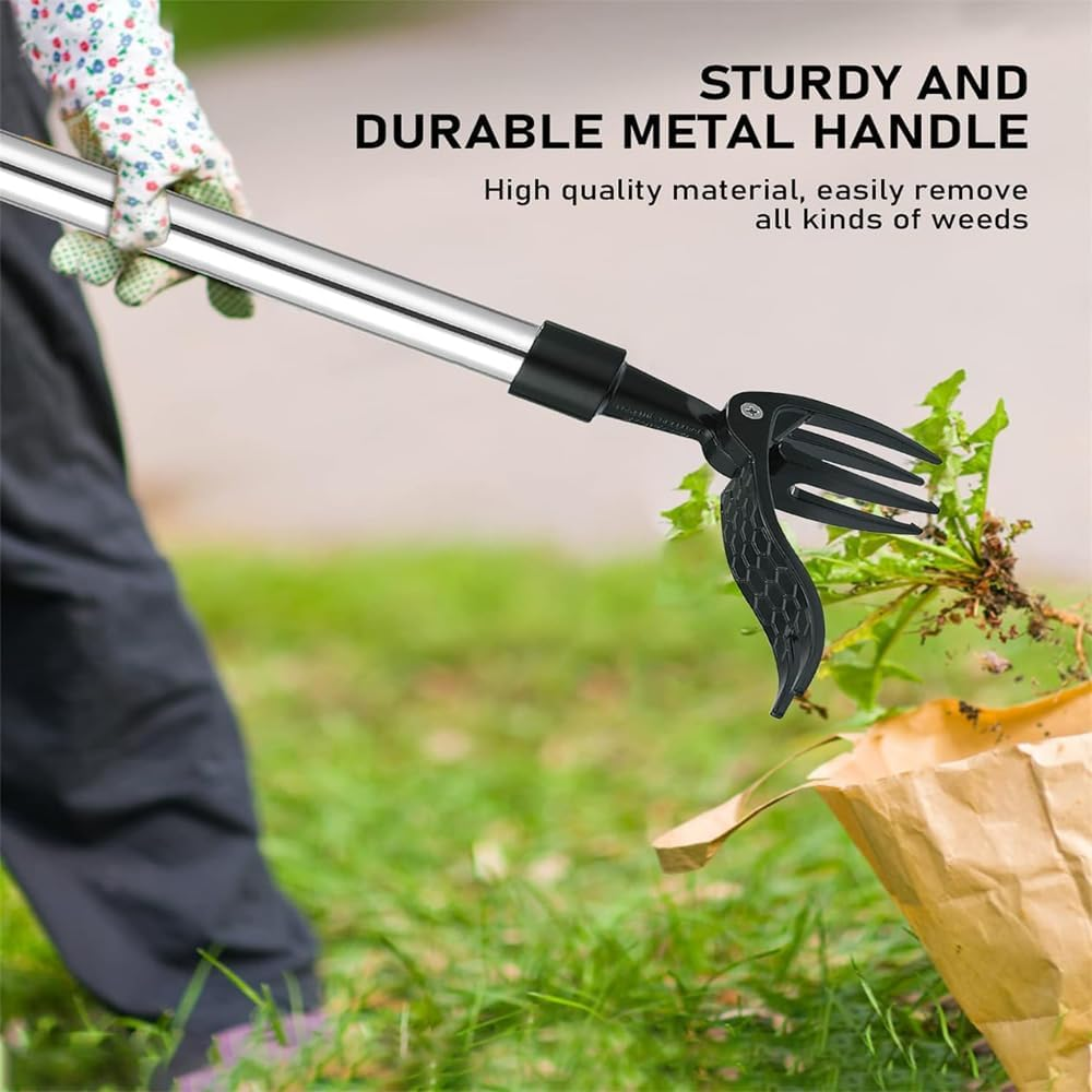 Weed Removal Tool Weed Puller Tool 39.3 Inch Stand up Weed Puller Heavy Duty Long Handle Garden Weeding Tool with 4 Claws Easily Remove Weeds without Bending Pulling or Kneeling image number 5