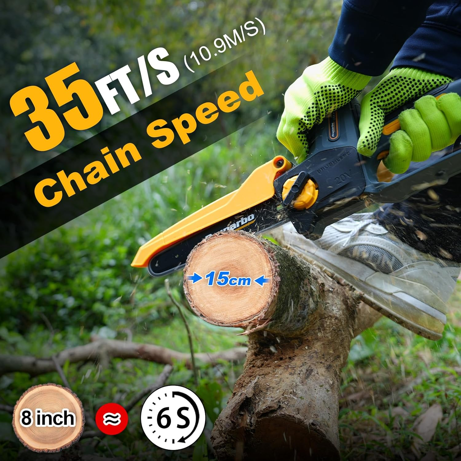Prunarbo Mini Chain Saw Battery Powered 8 Inch, Hand Held Small Electric Chainsaw Cordless Compatible with Makita 18V Batteies with Auto Oiler 8000Mah Lithium Cell for Tree Branch Wood Cutting PR-E8 image number 5