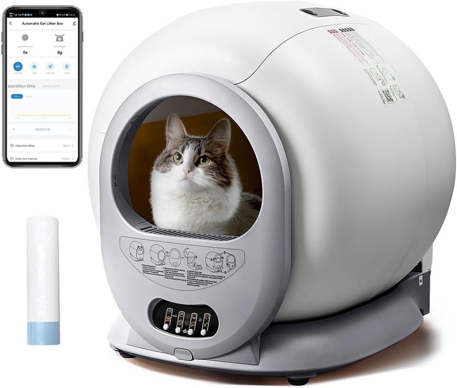 Taily Auto Self Cleaning Cat Litter Box, Automatic Self-Cleaning Cat Litter Box with Wifi App Control/Odor-Removal/Safety Protection, Extra Large Smart Litter Box for Multiple Cats, 65L White