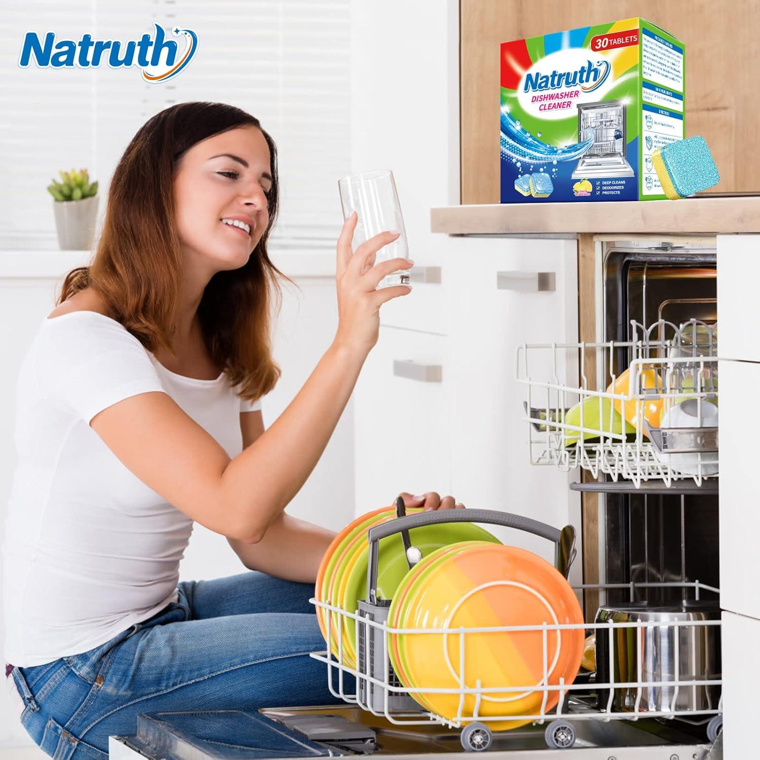 NATRUTH 30 Pack Dishwasher Cleaner Tablets Individually Wrapped,Deep Cleaning, Removes Grease & Limescale, Compatible with All Machines