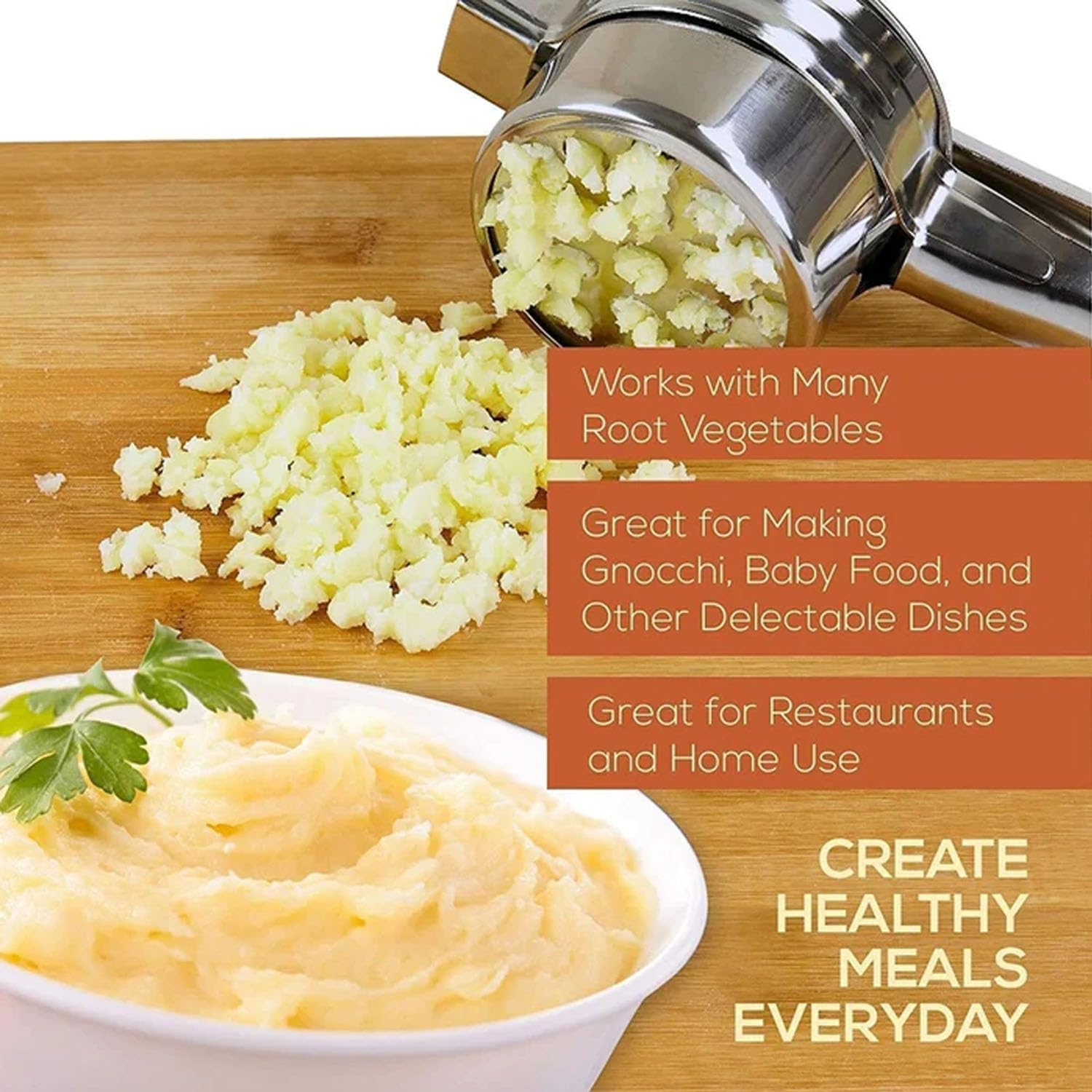 EZONEDEAL Stainless Steel Potato Ricer Heavy Duty Potatoes Masher with 3 Interchangeable Discs, Premium Grade Large Capacity Vegetable and Fruit Ricer for Purees,Fruit Juicer,Baby Food Press Squeezer image number 4