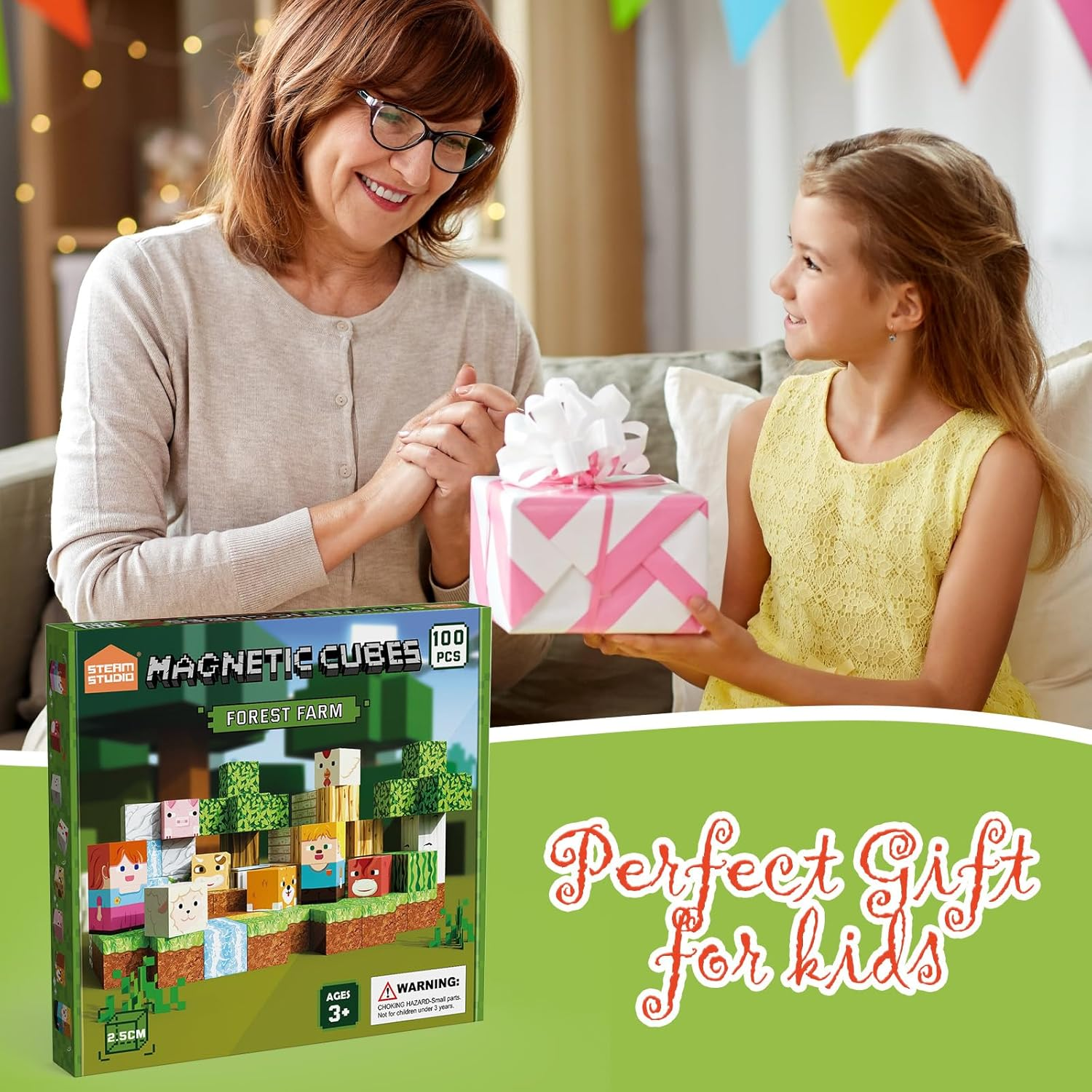 Magnetic Blocks 100 PCS Build Mine Forest Farm Set, Magnetic Tiles Building Blocks Toddler Toys STEM Sensory Outdoor Toys for 3+ Year Old Boys & Girls, Creative Kids Games Kids Toys image number 5