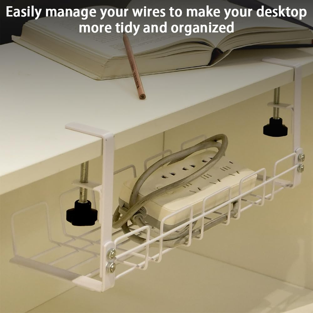 2 Pack under Desk Cable Management Shelf,Adjustable Cord Wire Organizer,No Punch Storage Rack,Wire Management Organizer,For Office,Home,Apartment image number 1
