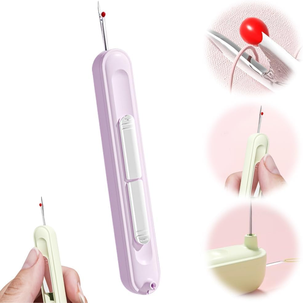 2 in 1 Needle Threader Seam Ripper, 2025 New Retractable Threader Plug-In Needle Threader, Thread Remover Tool for Hand Sewing, Knitting, Cross Stitch, Embroidery and Thread Removal (Purple) - 3Pcs image number 5