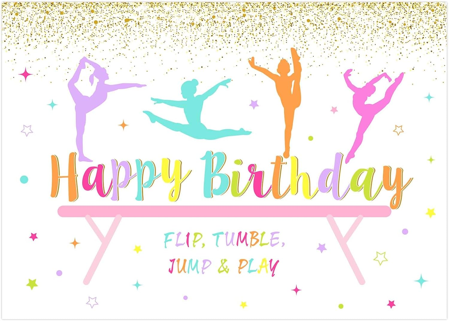 Wonmelody Gymnastics Birthday Party Decorations 7 * 5Ft Gymnastics Happy Birthday Backdrop for Girl Flip Tumble Jump and Play Backdrop Decorations for Rainbow Gym Theme 1St 2Nd 8Th Birthday Party image number 3