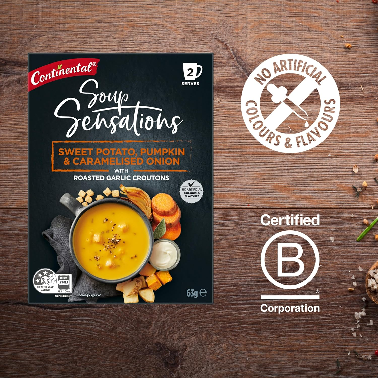 Continental Sweet Potato, Pumpkin and Caramelised Onion with Roasted Garlic Croutons Soup Sensations 63 G image number 3
