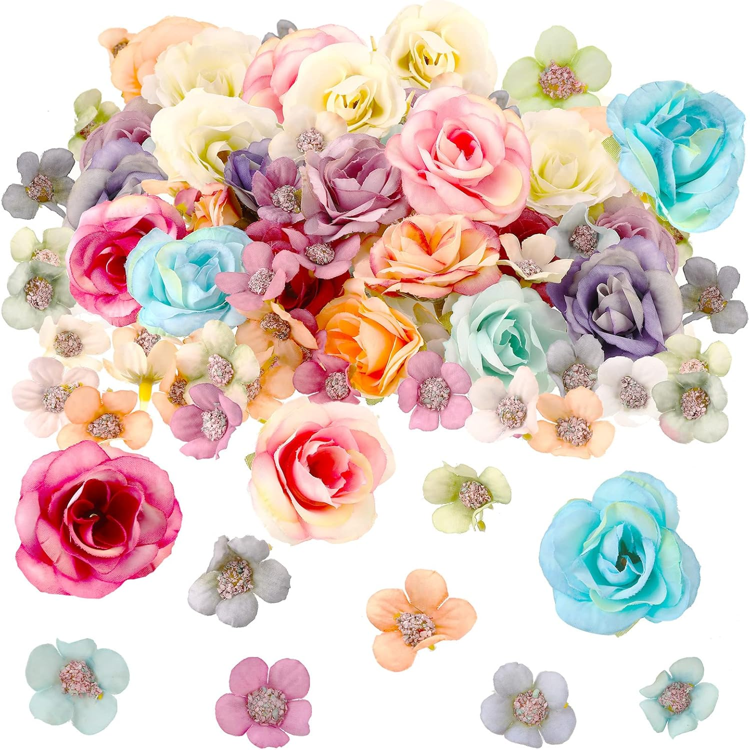 Janinka 174 Pieces Fake Mini Flowers for Crafts Small Silk Artificial Fabric Flowers Bulk for Wedding Decor Party Wreath DIY, 2 Cm 4 Cm, Colorful