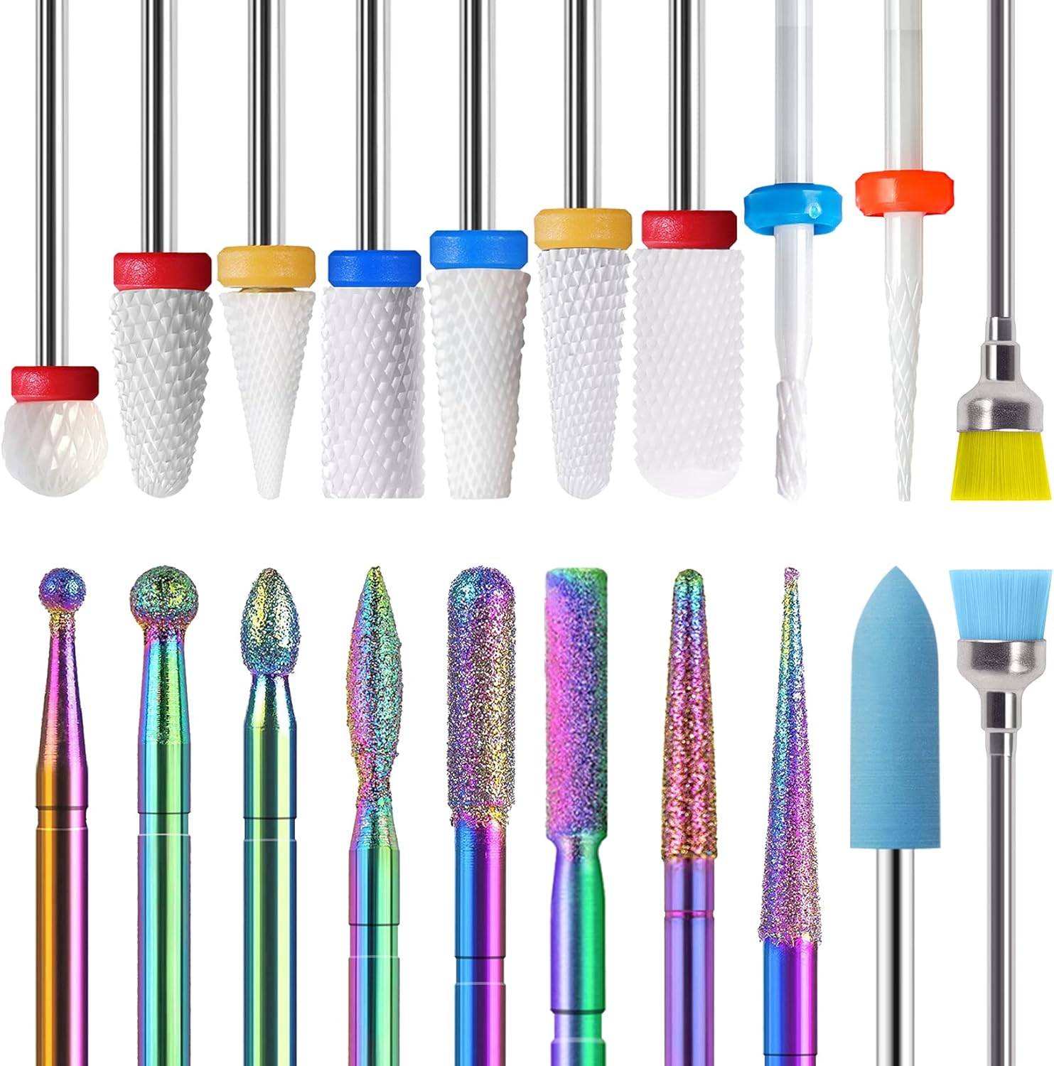 Homeet Pack of 20 Ceramic Nail Cutter Attachments Bits Diamond Professional Nail Cutter Attachments Remove Gel Acrylic Cuticle Tungsten Carbide Nail Drill for Manicure Pedicure