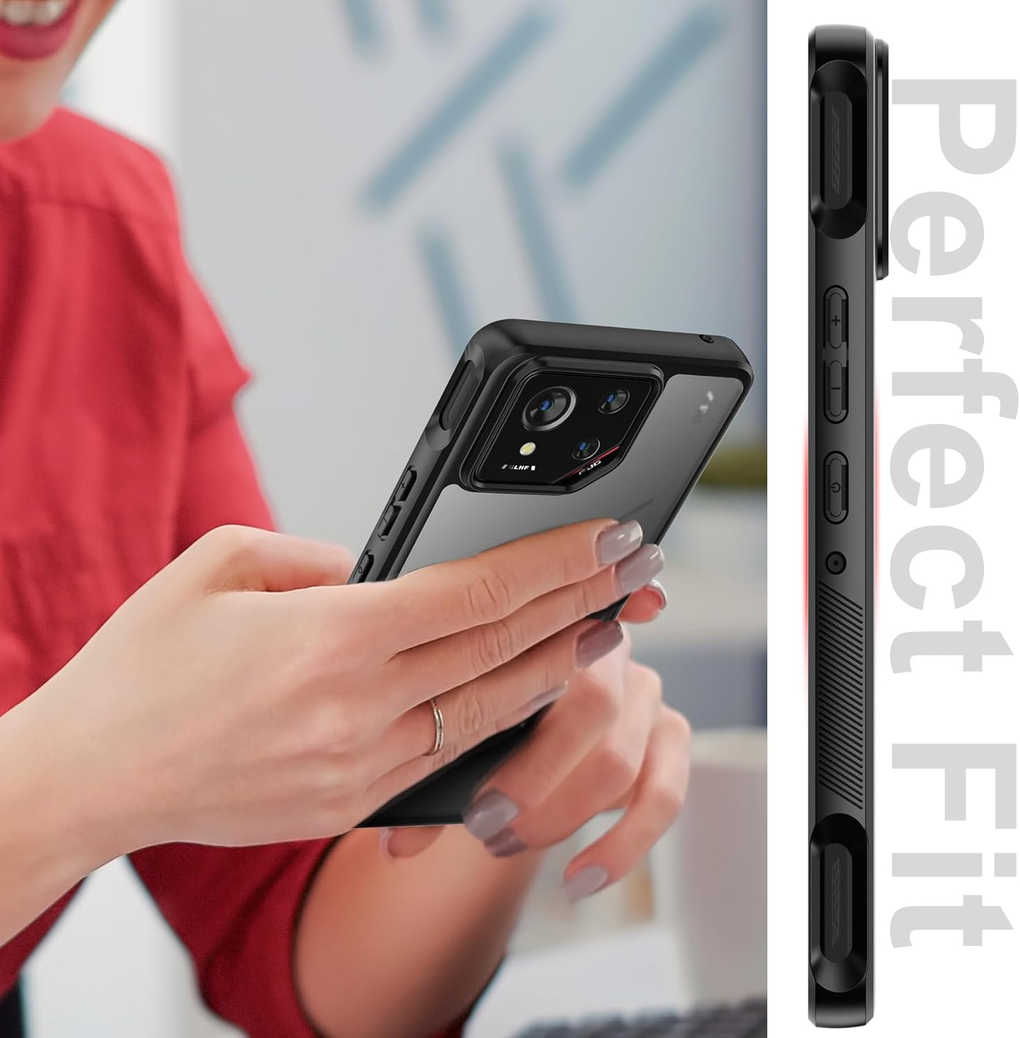 Foluu Asus ROG Phone 9/9 Pro 2024 Case, Back Transparent Matte PC Hard Shell Shockproof Case for Asus ROG Phone 9/9 Pro 2024 (Black) - Clear image number 7