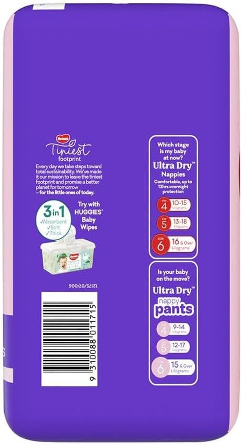 Huggies Ultra Dry Junior Girls Nappy Pants 24-Pieces Pack, Size 6 image number 1