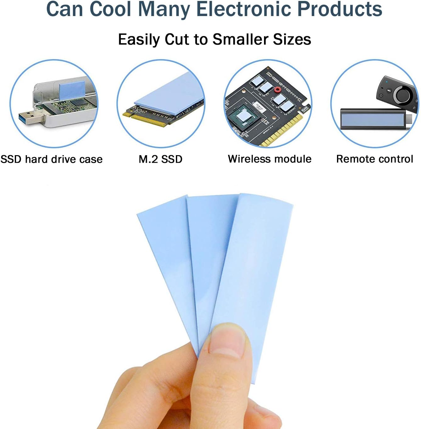 ADWITS 5 Pack 20X67X1.0Mm Thermal Conductive Silicone Pads with 6.0 W/Mk Thermal Conductivity, Soft Safe Simple to Apply for SSD CPU GPU LED IC Chipset Cooling -Blue