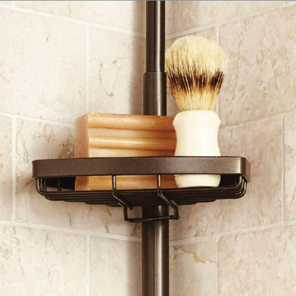 SOQ 4 Tier Shelf Corner Bathtub Shower Caddy Luxury Telescopic Metal Spring Tension Pole, Adjustable 201-266CM (Silver)