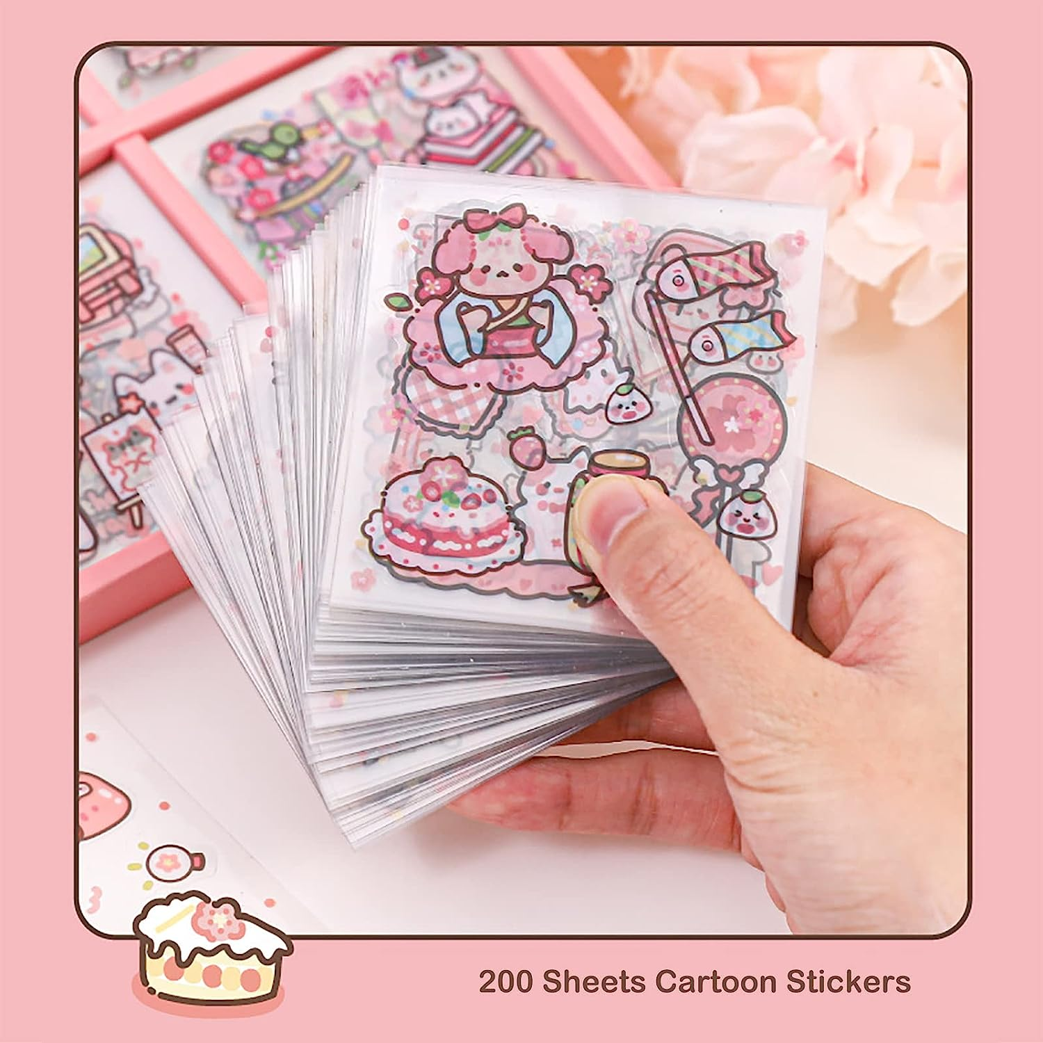 Doraking Vinyl Transparent Flower Stickers - Kawaii Cute Stickers for Journaling & Scrapbooking - 200 Sheets - Kids, Teens & Adults image number 5