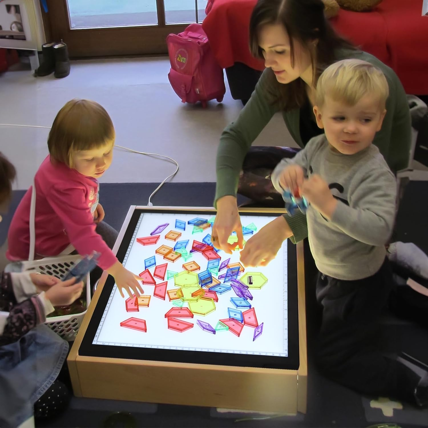 140 Pcs Translucent Pattern Blocks,Geometric Shapes,Translucent Toys,Light Table Accessories and Manipulatives,Includes 46 Activity Cards image number 3