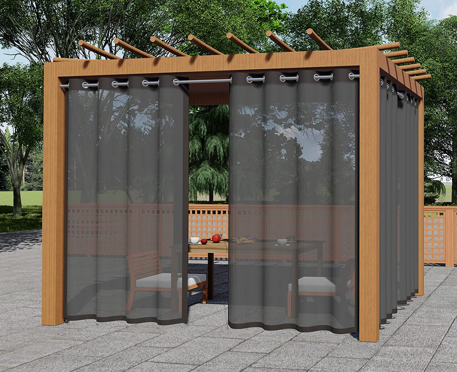 ABCCANOPY Outdoor Patio Sheer Curtains, Breathable Voile Drapes with Grommets for Gazebo, Porch, Pergola, Cabana, Black, 1 Piece, W54 X L84 Inch