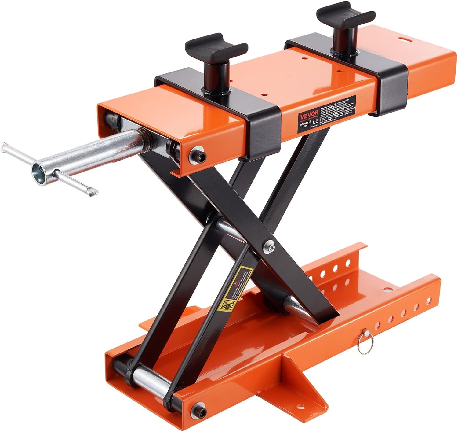 VEVOR Motorcycle Lift, 1100 Lbs/0.5 Ton Capacity, Steel Scissor Lift Jack with Non-Slip Saddles & Safety Pin, Folds for Storage, for Street, Cruiser & Touring Motorcycles