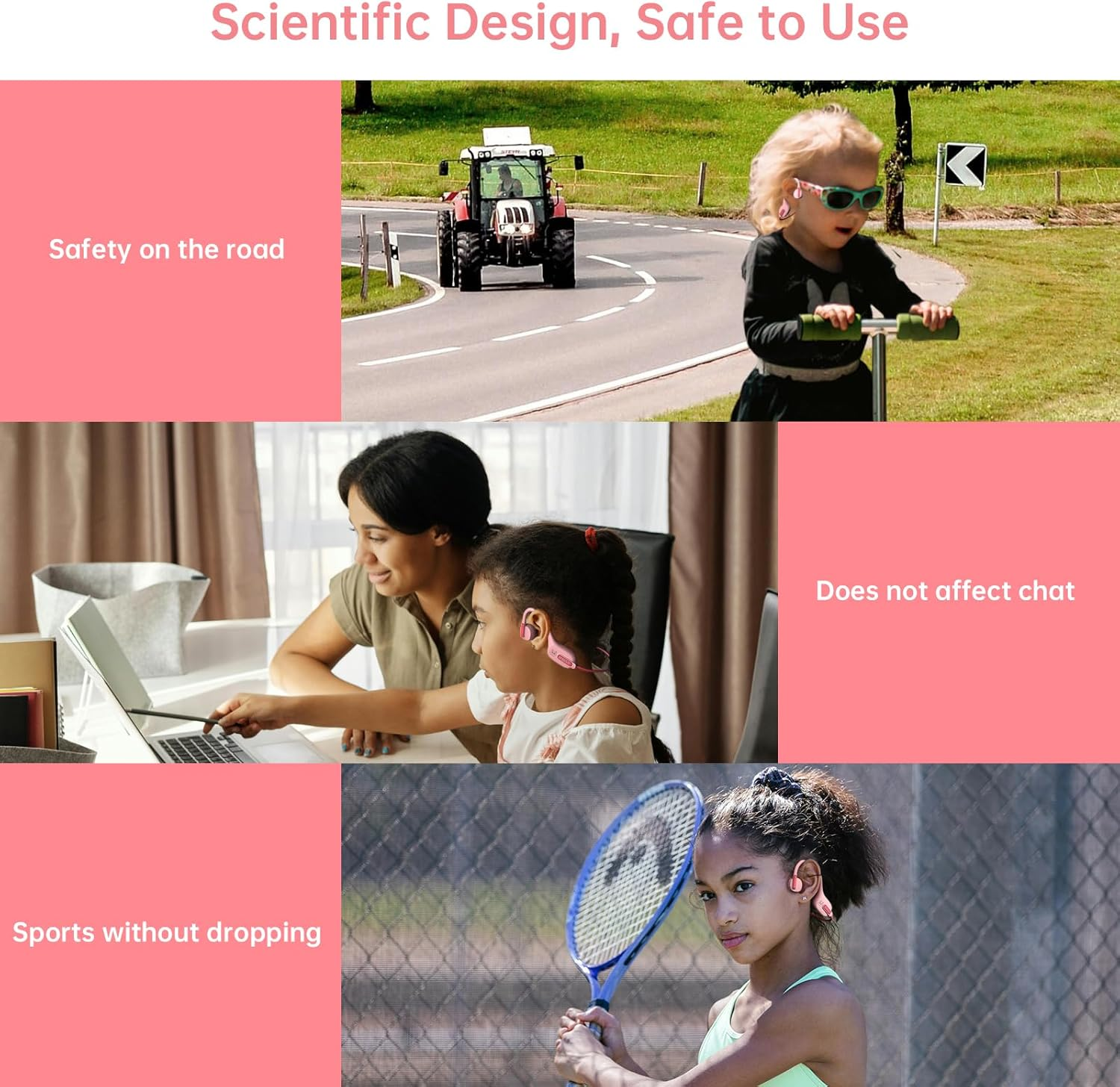 IFECCO Kids Open Ear Headphones - Kids Girls Bluetooth 5.3 Conduction Headphones with Mic,Ultra-Light,Ipx5 Waterproof and Safer for Children Wireless Headphones,Perfect for School Travel Gifts (Pink) image number 1