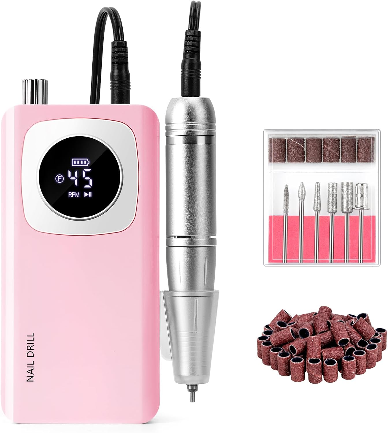 Rechargeable Electric Nail File Professional: Madenia 45000RPM Portable Efile Nail Drill Kit, Cordless E File Nail Drill Machine for Acrylic Gel Nails Salon Home Manicure Use, White